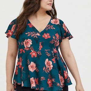 BOGO! DARK TEAL & ORANGE FLORAL GEORGETTE FLUTTER
